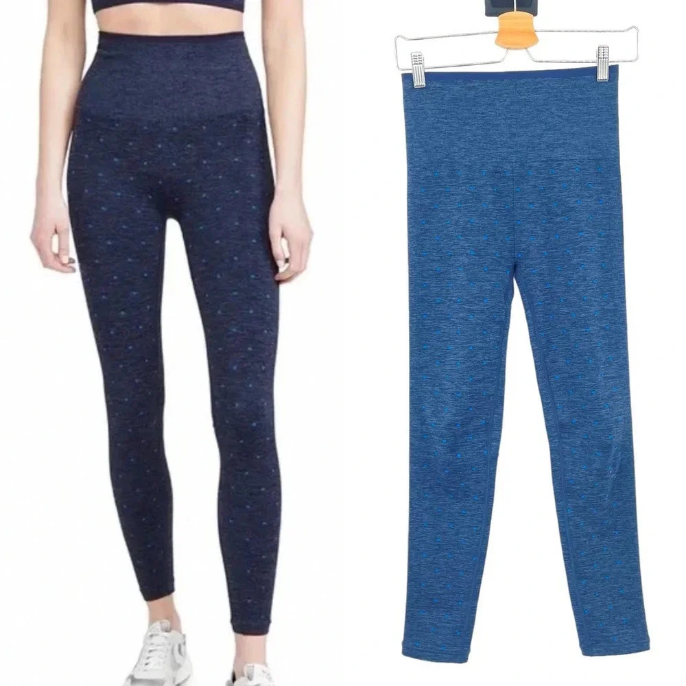 Splits59 Mika High Waist Polka Dot Blue Seamless Leggings Size M/L